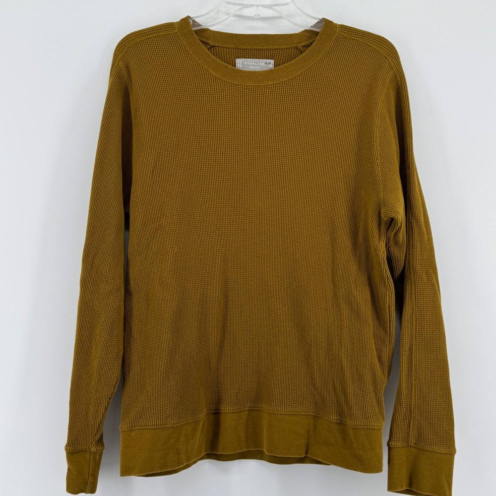 Everlane Waffle Knit Crewneck Sweater Mens Medium Ochre Yellow Organic Cotton